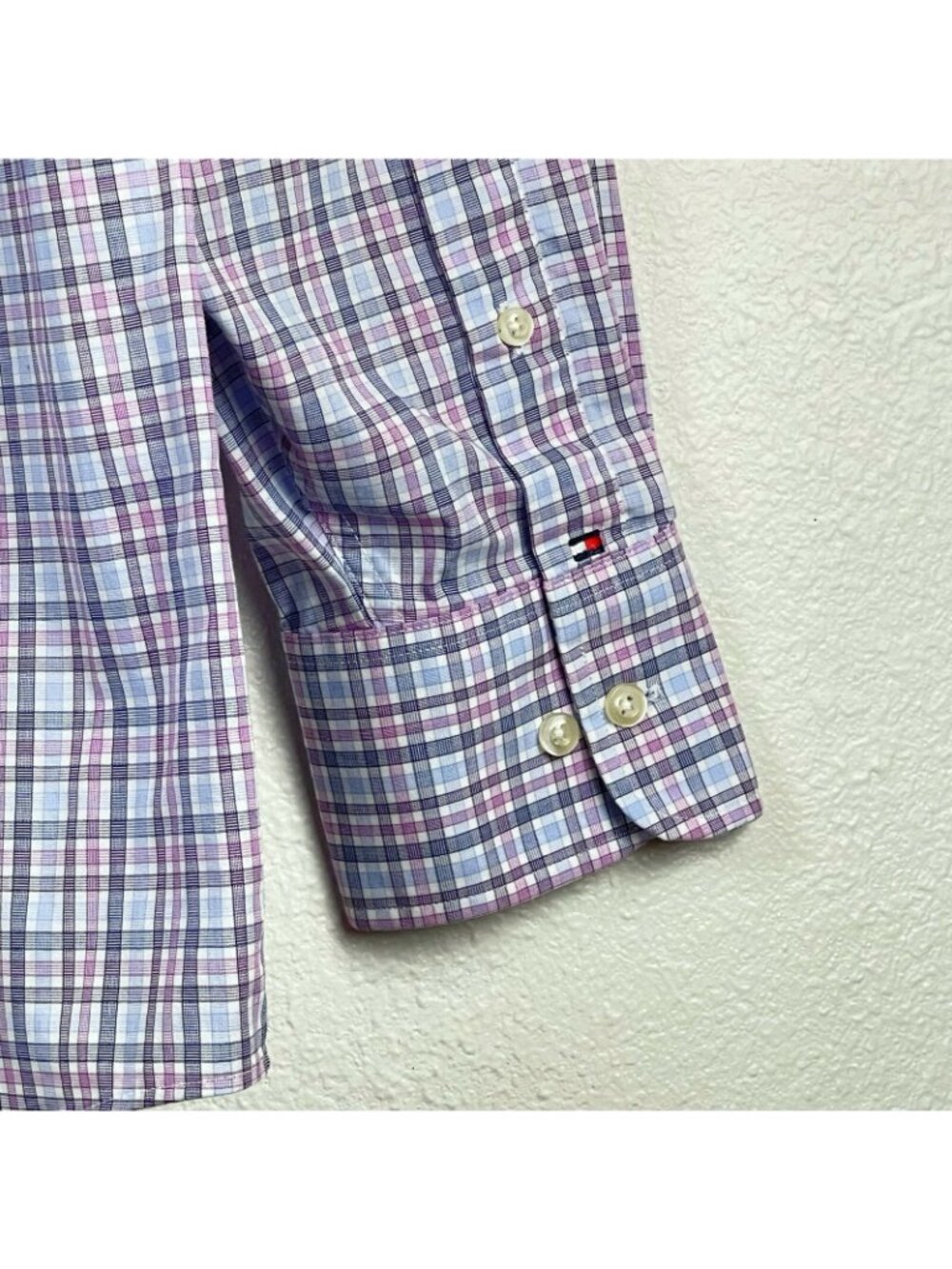 Tommy Hilfiger Dress Shirt Mens M 15-15.5 Plaid Button Front Long Sleeve Blue - Picture 6 of 8